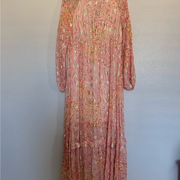 Ciebon Crissta Metallic Print Light Pink Long Sleeve Maxi Dress Size XS - Picture 5 of 8